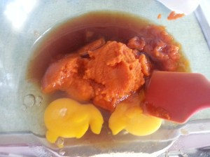 All the wet ingredients together in a bowl