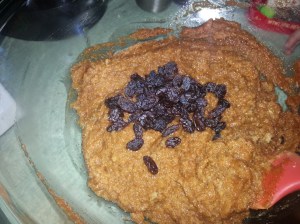 We used raisins, at Sweet Bee's request. Stir in your add-ins last, if you're using them.