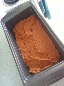 Pour it into the bread pan and smooth it out.